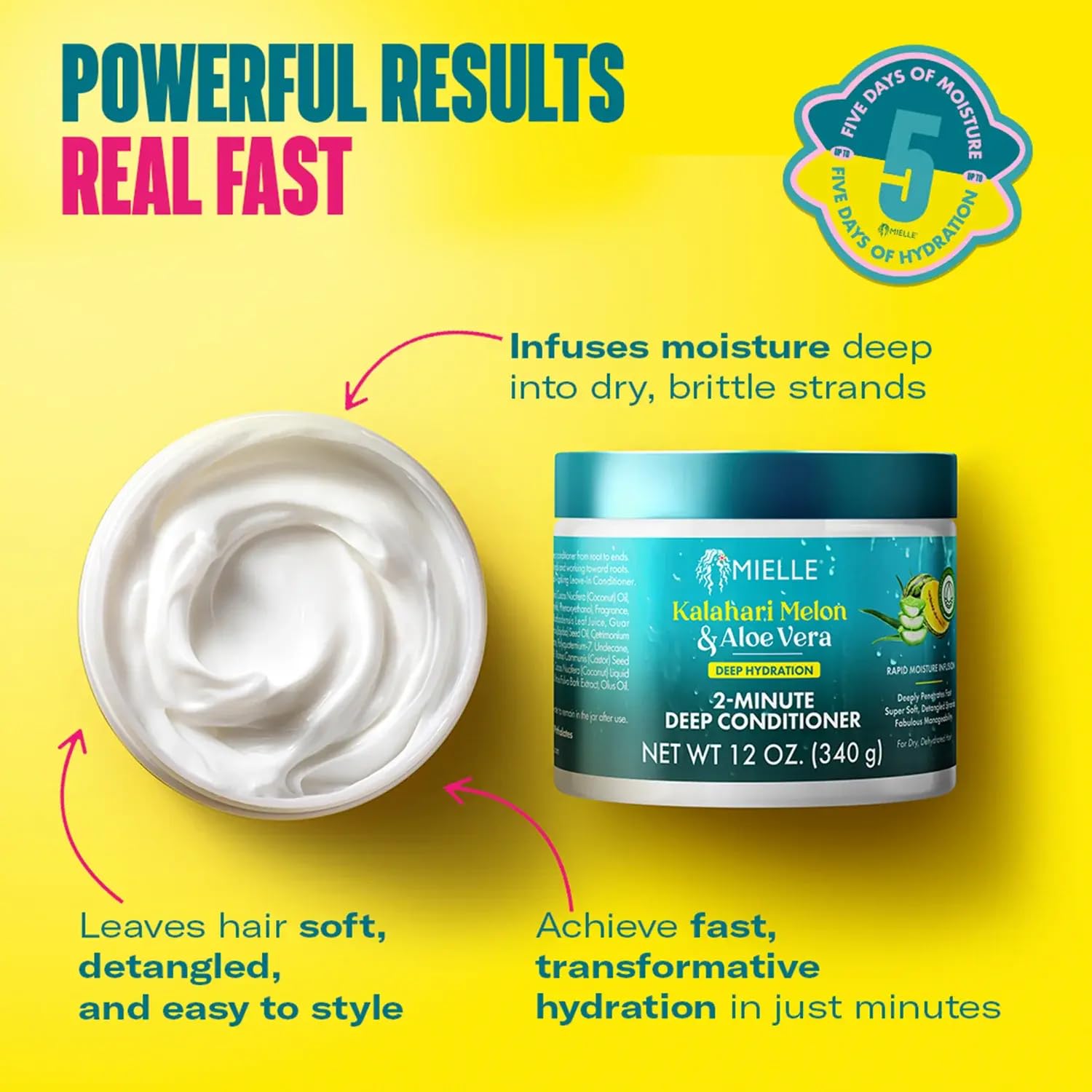 Mielle Organics Kalahari Melon & Aloe Vera Deep Hydration Shampoo & 2-Minute Deep Conditioner Bundle - For Dry, Curly, and Textured Hair - Image 5