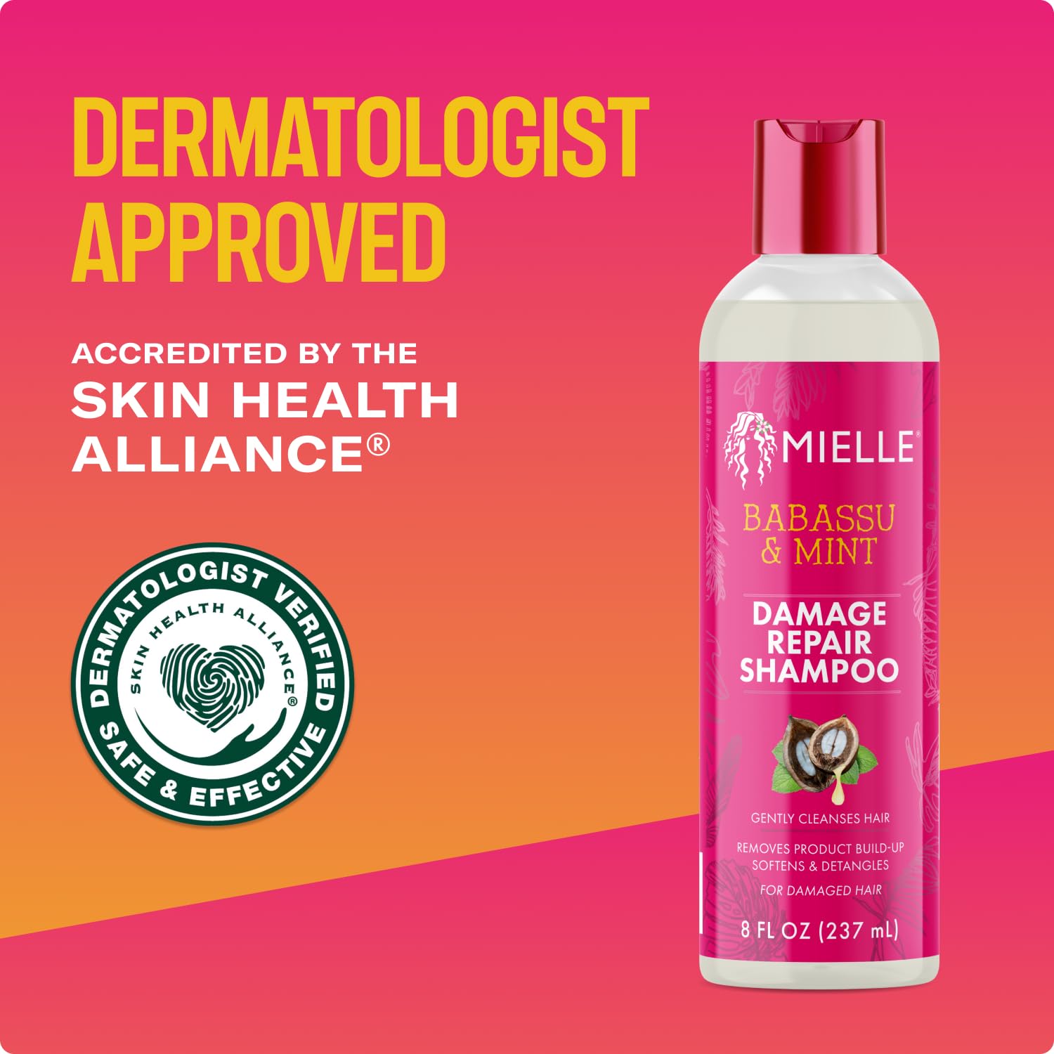 Mielle Organics Babassu & Mint Damage Repair Hair Shampoo - Hydrating Shampoo & Scalp Build-Up Remover - Gently Cleanses & Preps for Repair (8 fl oz) - Image 6