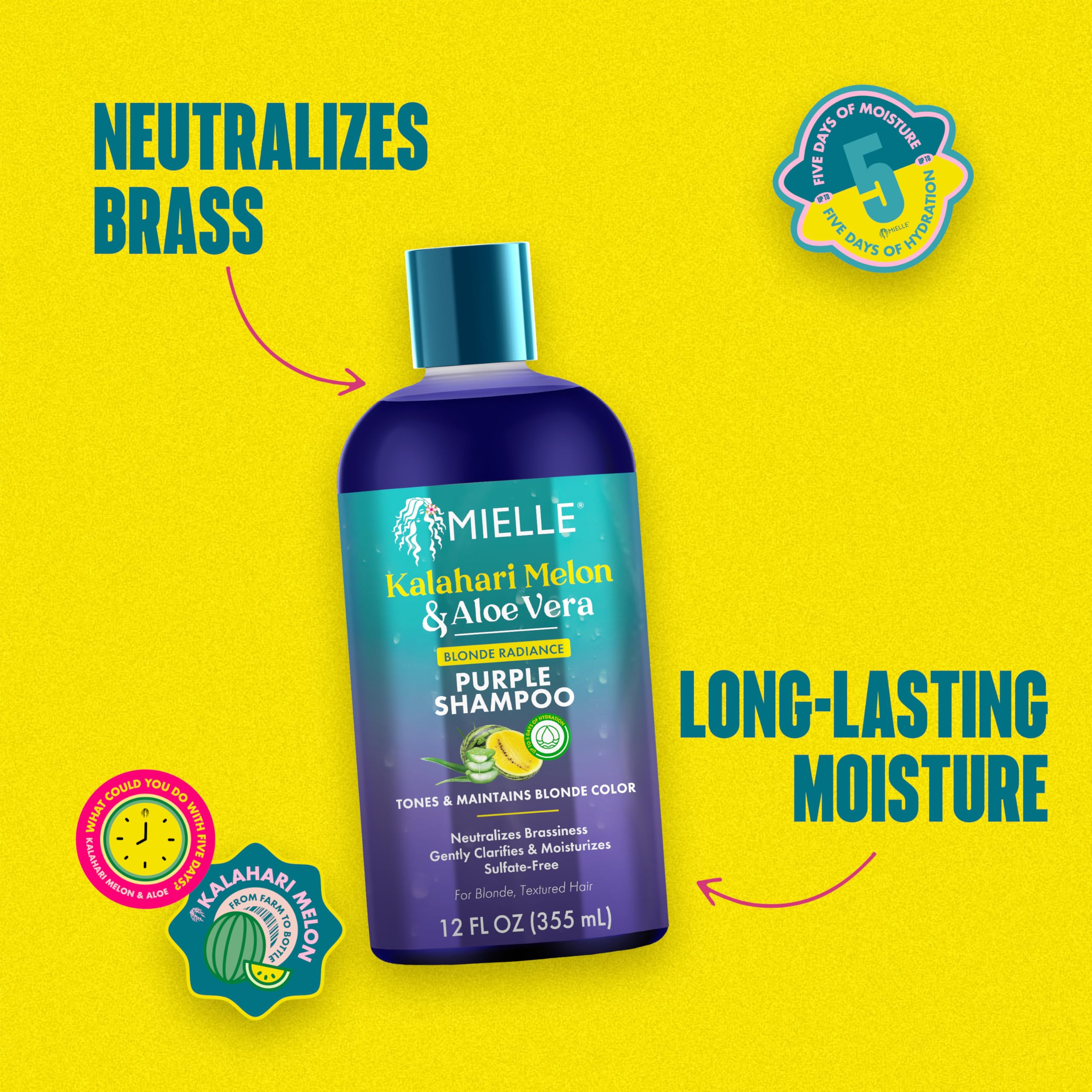 Mielle Organics Kalahari Melon & Aloe Vera Blonde Enhancing Purple Shampoo - Image 5