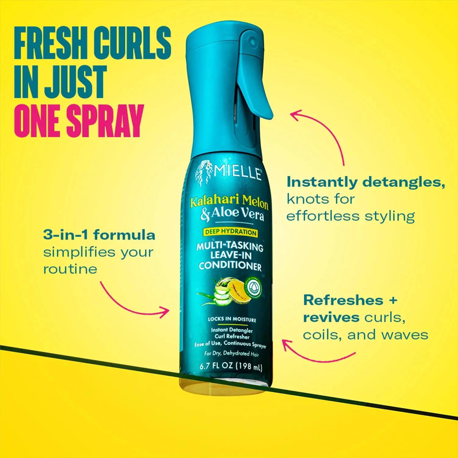 Mielle Organics Kalahari Melon & Aloe Vera Hydrating Shampoo, Leave-In Conditioner Spray, Curl Forming Glaze - Moisturizing Hair Care for Curls, Dry, and Textured Hair (3 Product Bundle) - Image 3