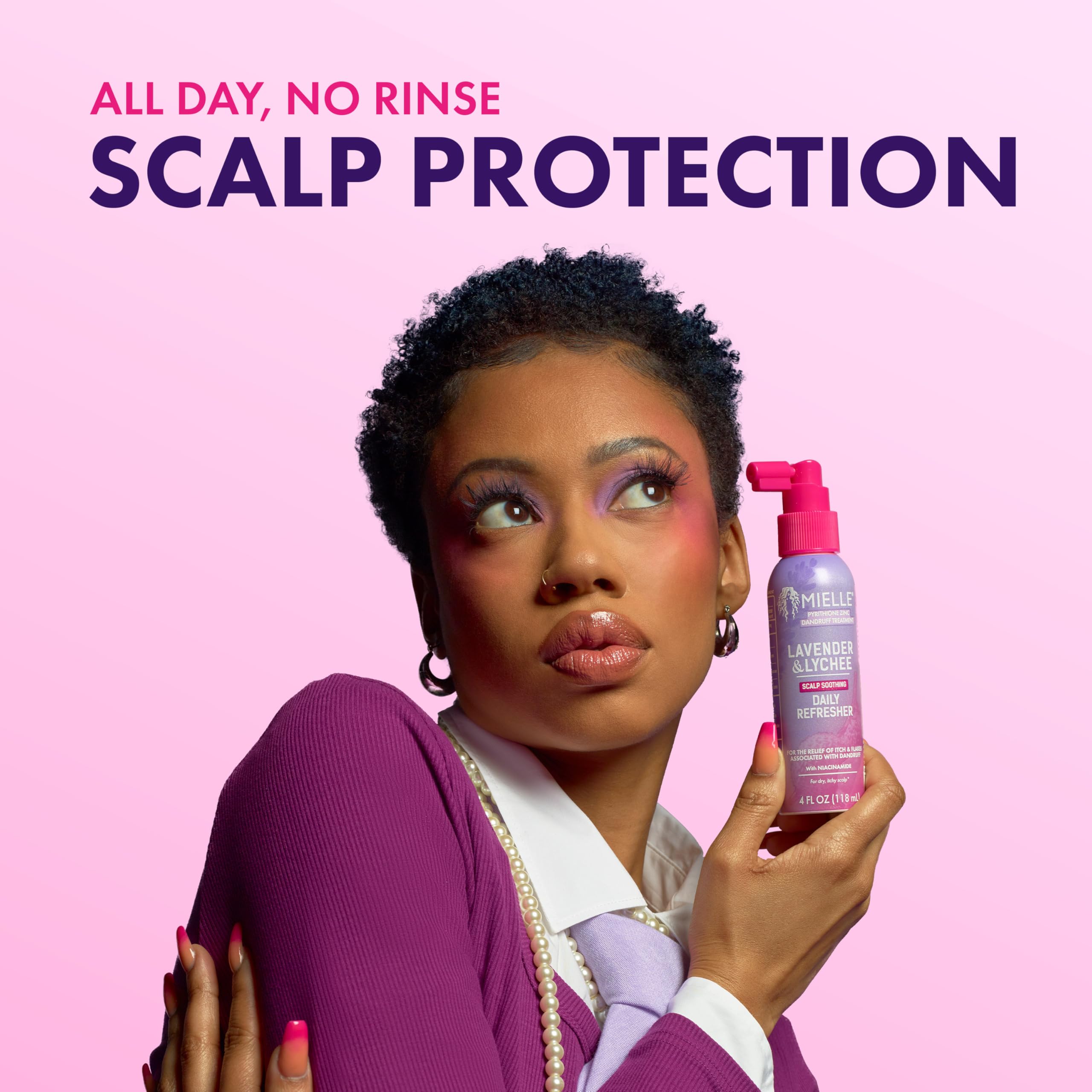 Mielle Organics Lavender & Lychee Daily Scalp Refresher, Pyrithione Zinc Dandruff Treatment Spray, Relieves Itch & Flakes, No Rinse Scalp Moisturizer with Niacinamide, For Dry Itchy Scalp, 4 fl oz - Image 6