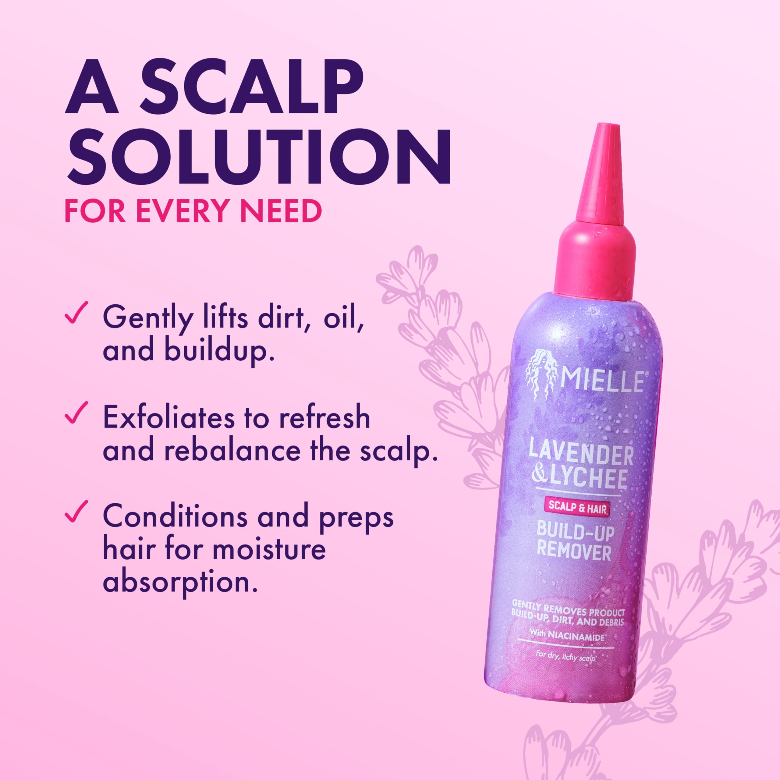 Mielle Organics Lavender & Lychee Scalp & Hair Build-Up Remover, Clarifying Pre-Shampoo Treatment for Product Build Up, Dirt & Oil, With Niacinamide, Castor Oil & Lavender Extract, 4 fl oz - Image 3