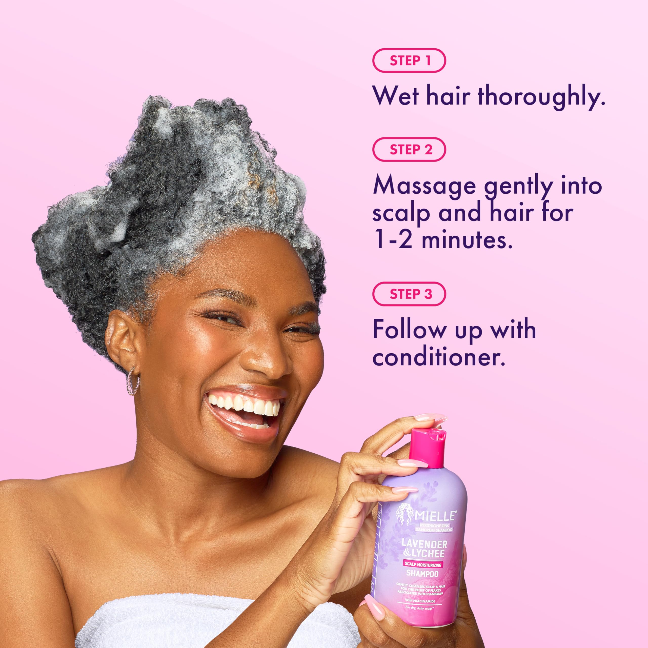 Mielle Organics Lavender & Lychee Scalp Moisturizing Shampoo with 1% Pyrithione Zinc – Anti-Dandruff Shampoo for Flake & Itch Relief, Sulfate-Free, 12 fl oz - Image 4