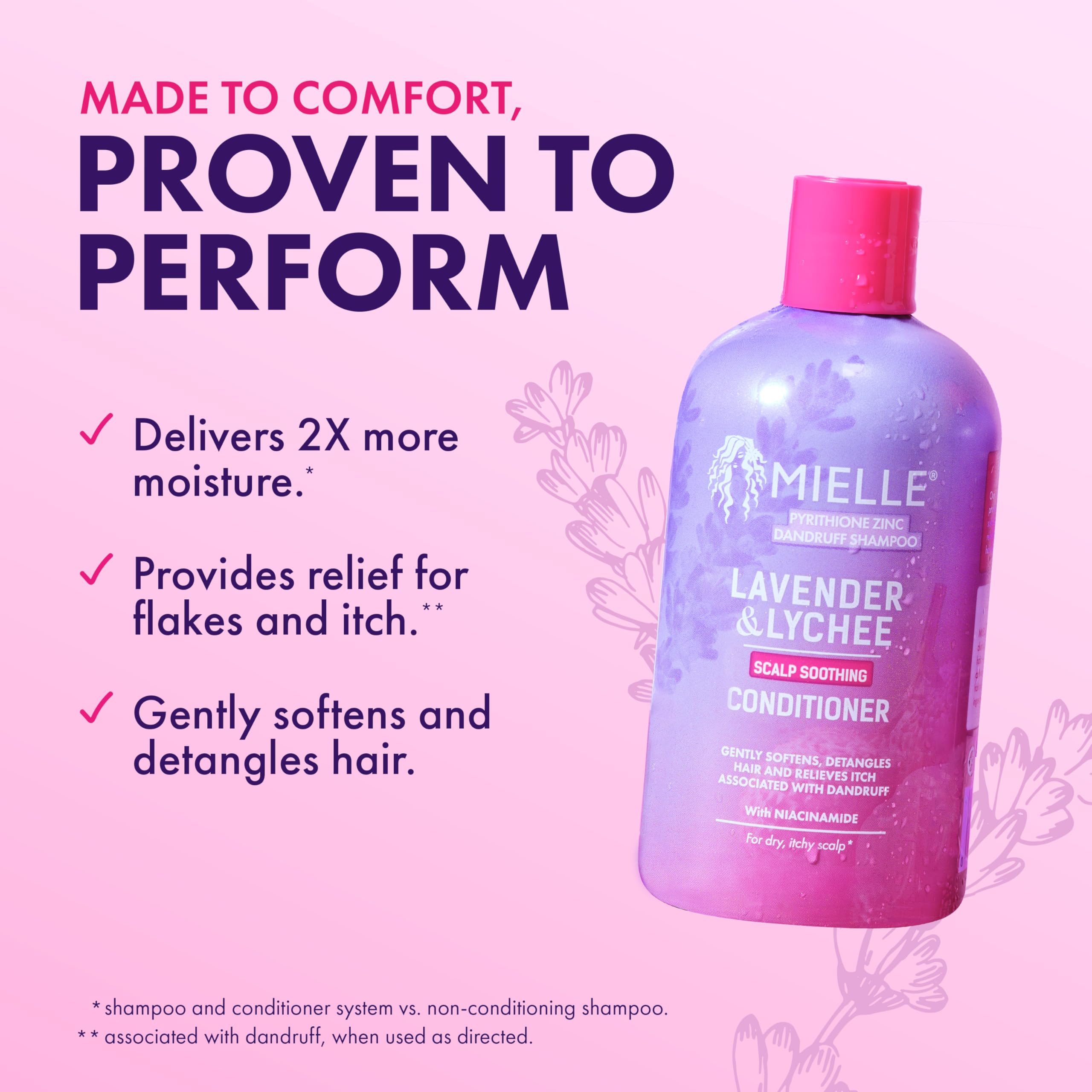 Mielle Organics Lavender & Lychee Scalp Soothing Conditioner, Pyrithione Zinc Dandruff Treatment Conditioner, Relieves Itch & Flakes, Moisturizing Conditioner with Niacinamide, 12 fl oz - Image 3