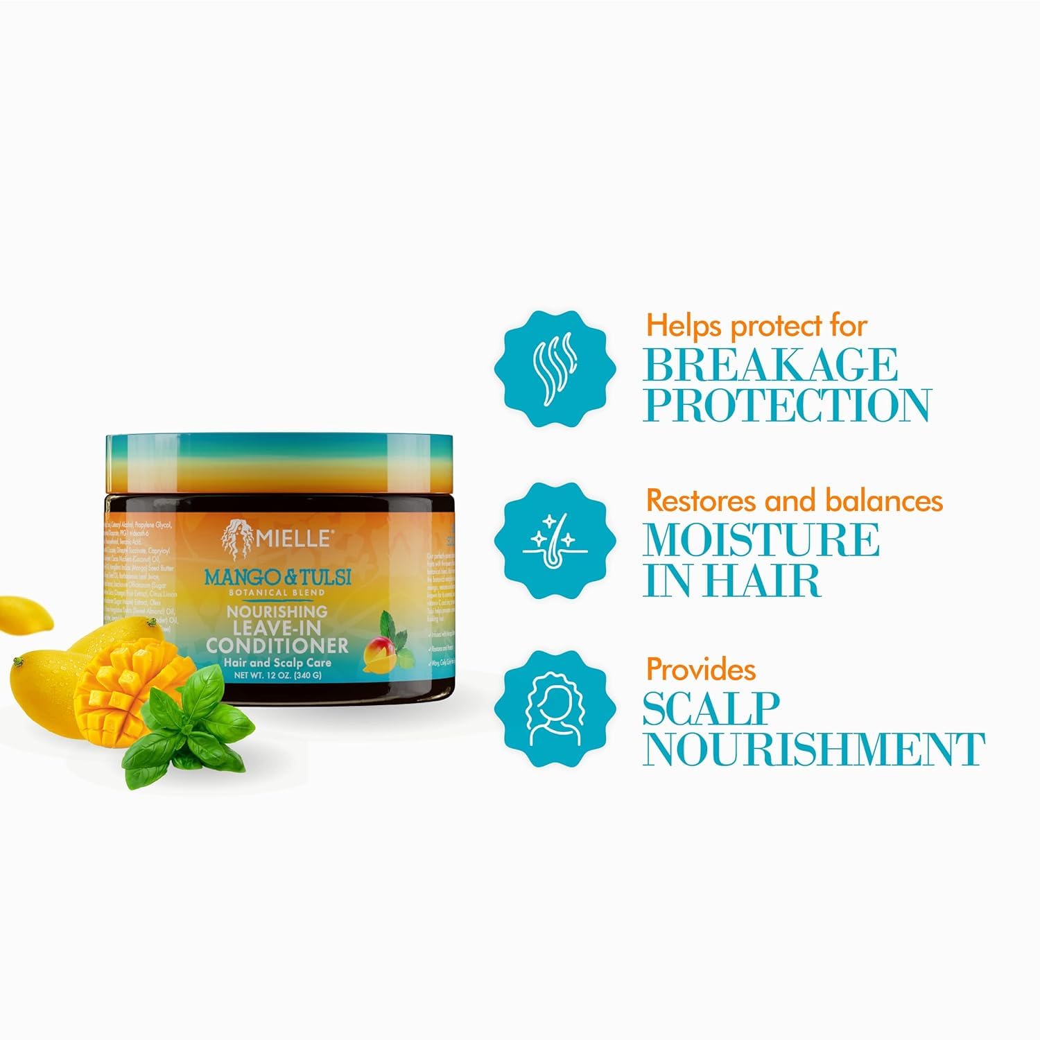 Mielle Organics Mango & Tulsi Nourishing Leave In Conditioner for Curly Hair - Moisturizing Leave In Conditioner with Breakage Protection & Scalp Nourishment - Detangles & Reduces Frizz (12 Oz) - Image 3