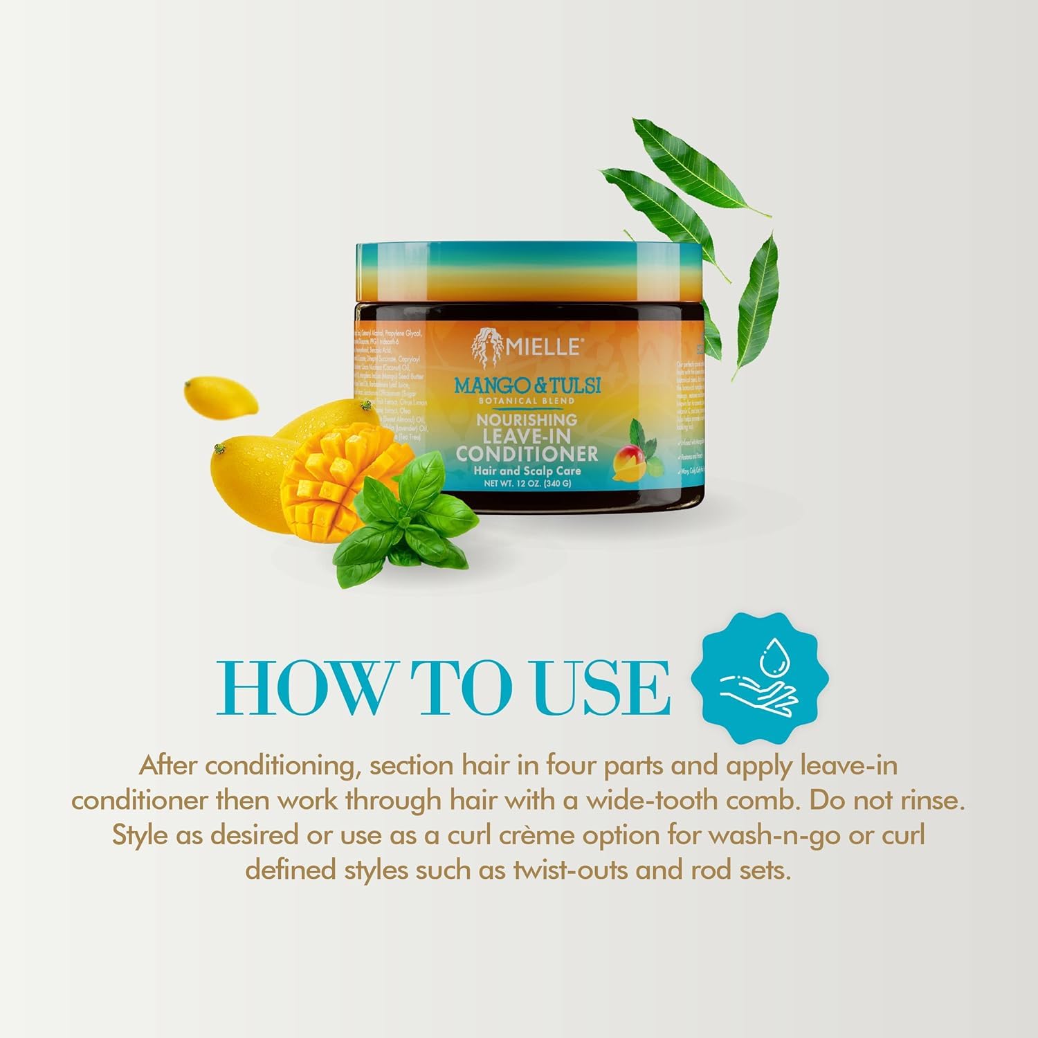 Mielle Organics Mango & Tulsi Nourishing Leave In Conditioner for Curly Hair - Moisturizing Leave In Conditioner with Breakage Protection & Scalp Nourishment - Detangles & Reduces Frizz (12 Oz) - Image 6