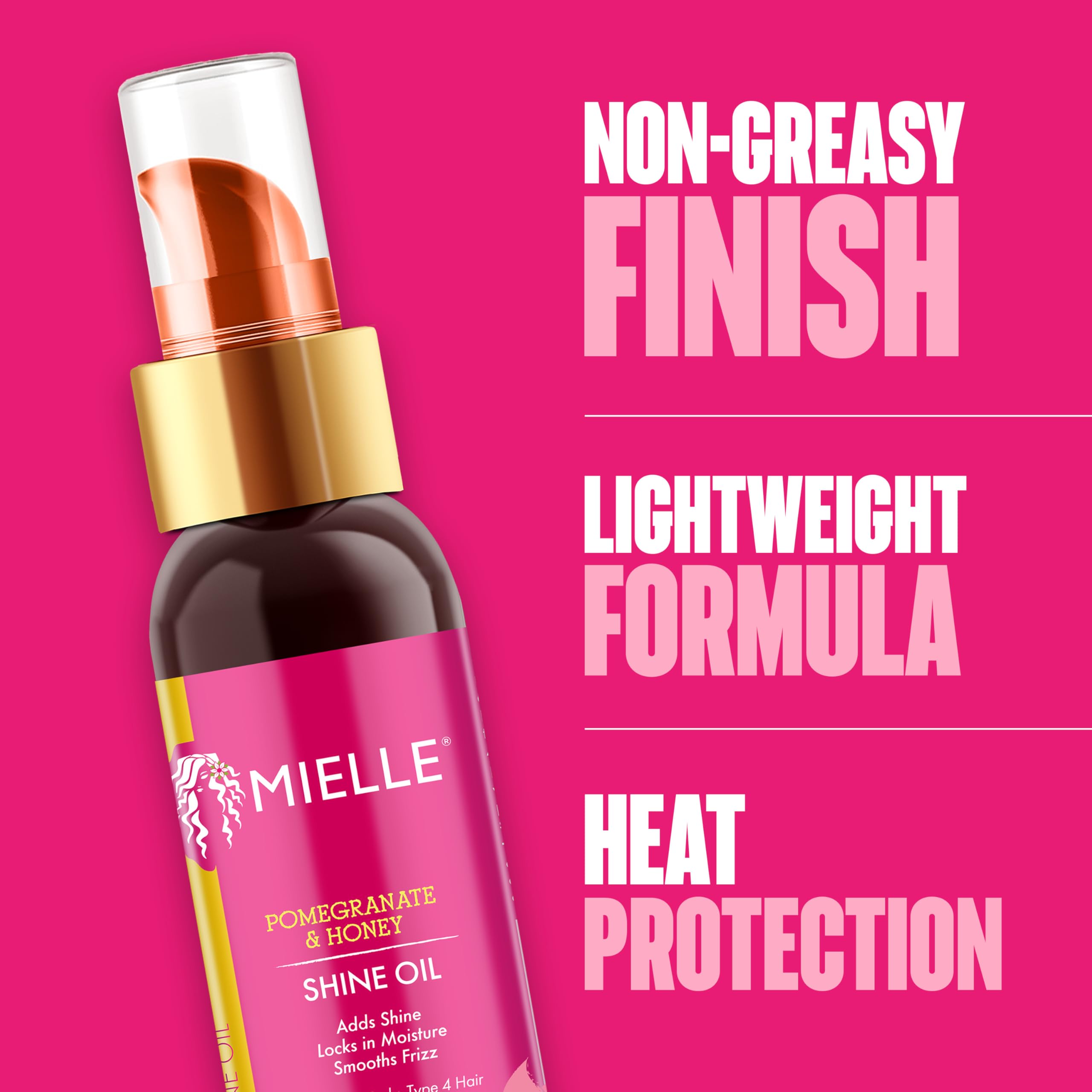 Mielle Organics Pomegranate & Honey Shine Oil, Lightweight Hair Oil for Curly & Coily Hair, Adds Shine, Locks in Moisture, Smooths Frizz, Heat Protection, Non-Greasy Finish, Type 4 Hair, 4 fl oz - Image 4