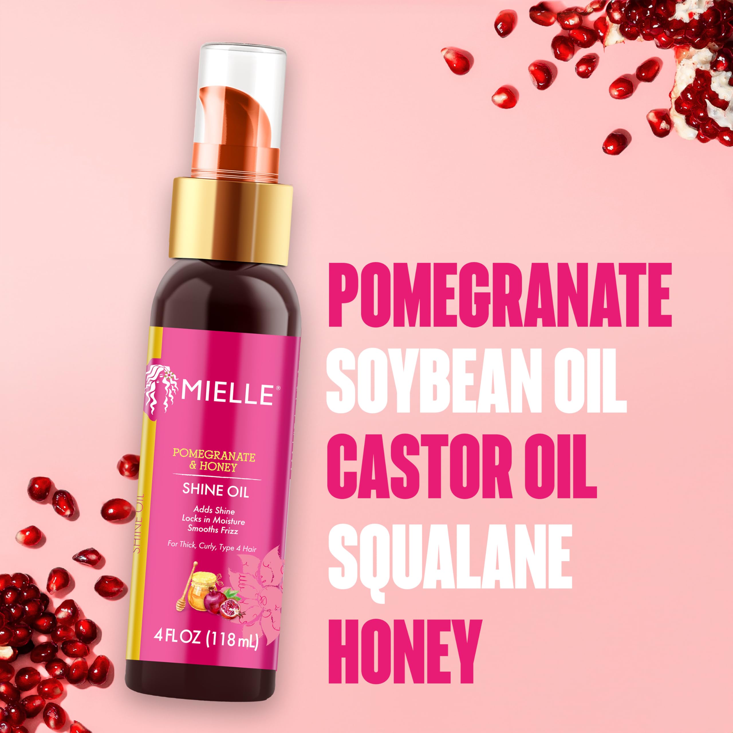 Mielle Organics Pomegranate & Honey Shine Oil, Lightweight Hair Oil for Curly & Coily Hair, Adds Shine, Locks in Moisture, Smooths Frizz, Heat Protection, Non-Greasy Finish, Type 4 Hair, 4 fl oz - Image 6