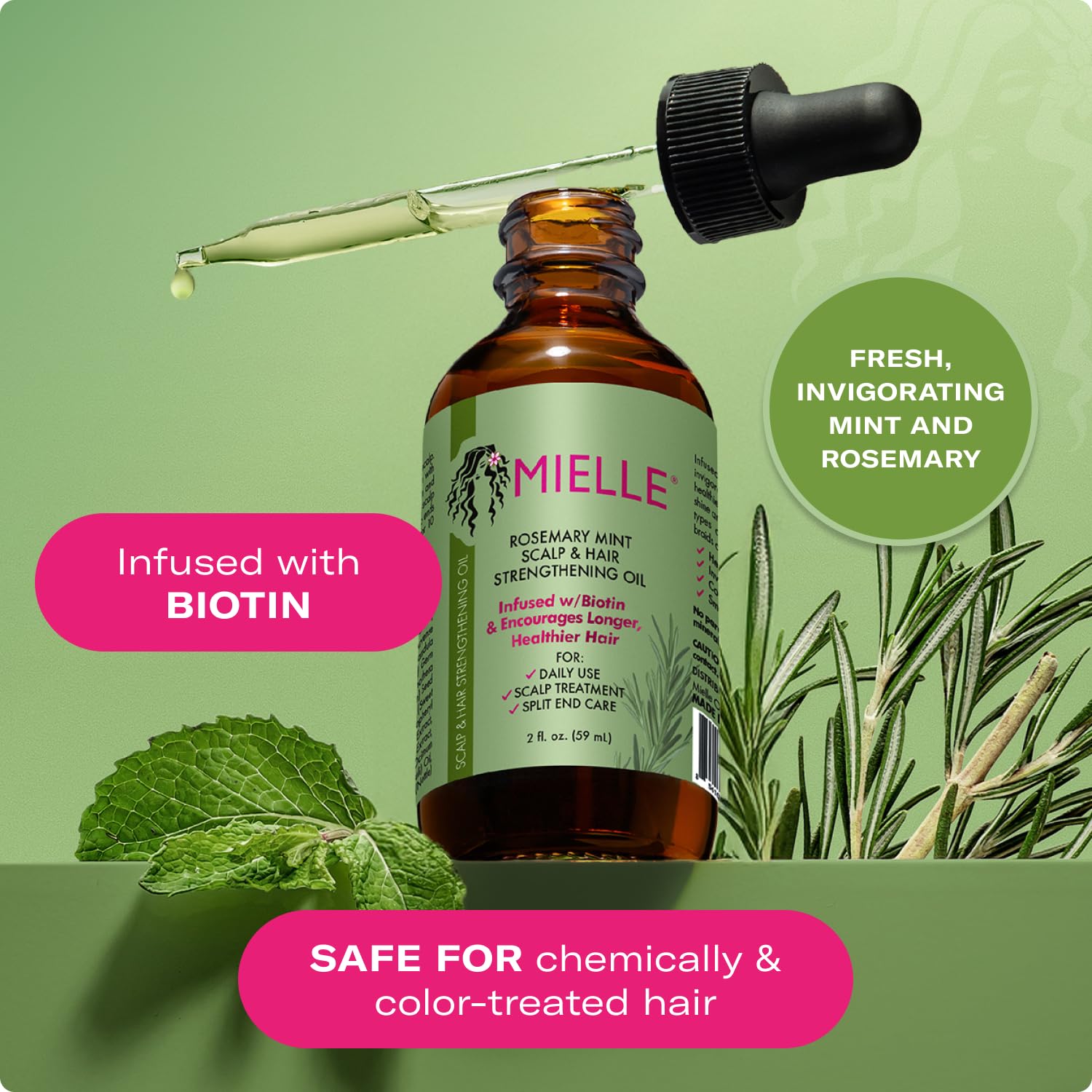Mielle Organics Rosemary Mint Scalp & Hair Strengthening Oil and Pomade-To-Oil Quencher, Bundle - Image 4