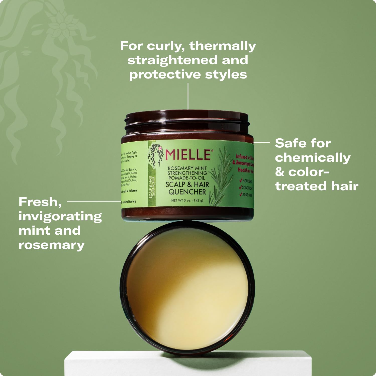 Mielle Organics Rosemary Mint Scalp & Hair Strengthening Oil and Pomade-To-Oil Quencher, Bundle - Image 8