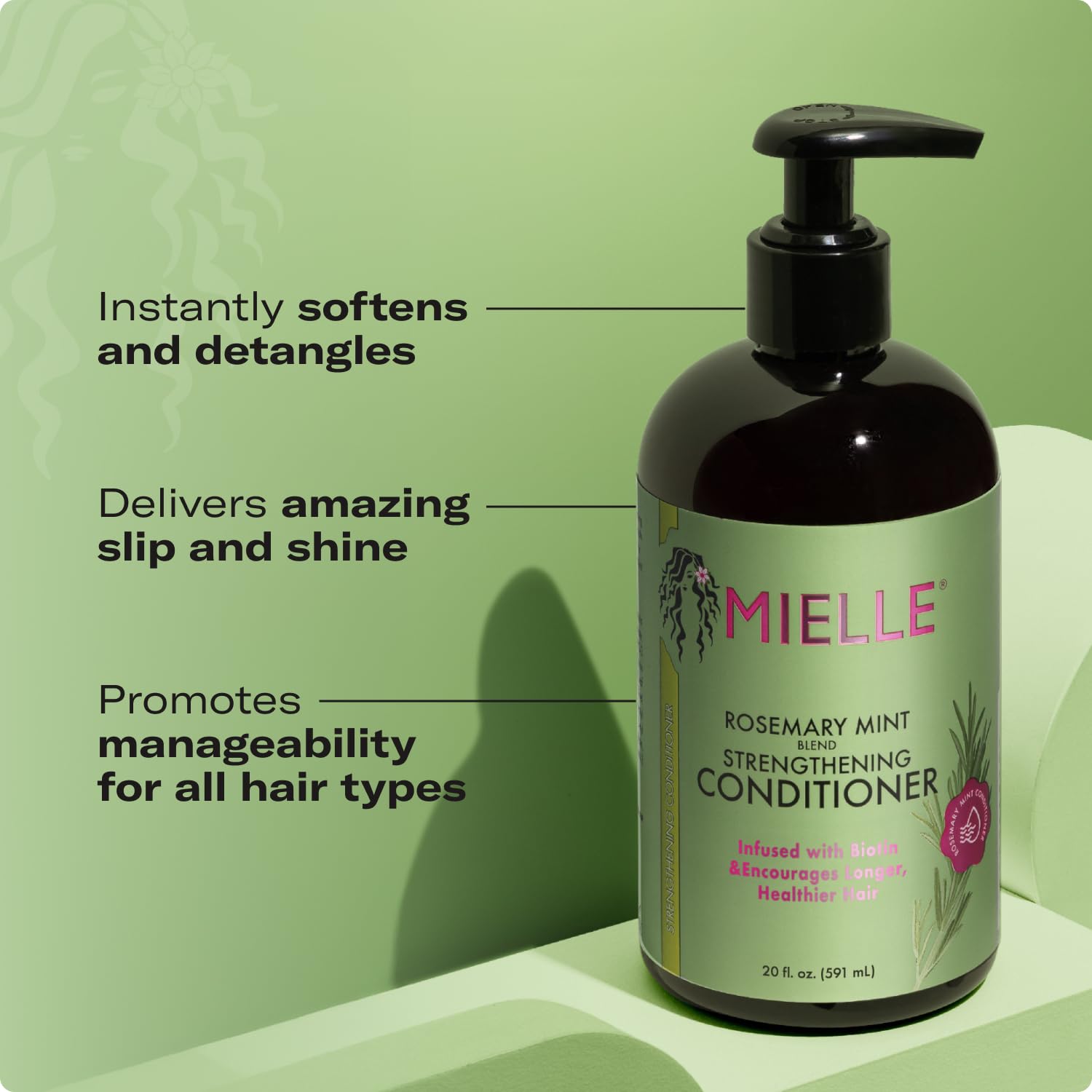 Mielle Organics Rosemary Mint Strengthening Hair Conditioner for Women & Men - Biotin Infused Detangling & Hydrating Conditioner to Increase Manageability & Support Longer, Healthier Strands, 20 oz - Image 3