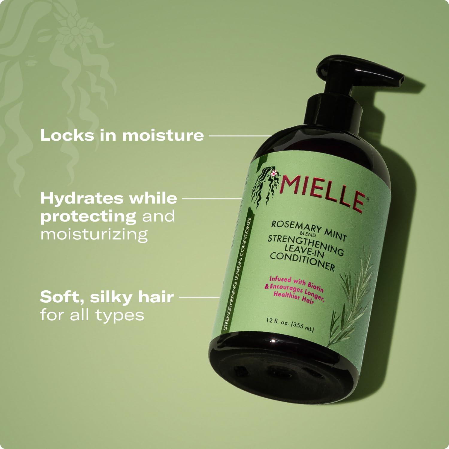 Mielle Organics Rosemary Mint Strengthening Leave In Conditioner for Curly Hair - Hydrating Hair Moisturizer Infused with Biotin to Soften, Protect & Boost Shine (12 Oz) - Image 4
