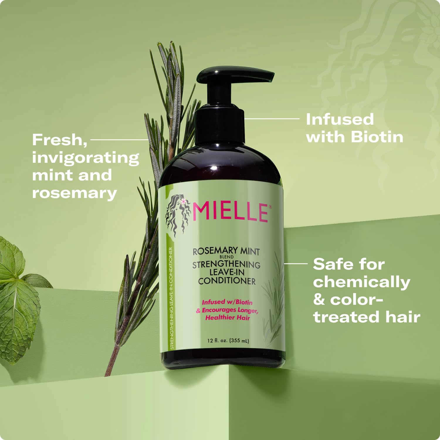 Mielle Organics Rosemary Mint Strengthening Leave In Conditioner for Curly Hair - Hydrating Hair Moisturizer Infused with Biotin to Soften, Protect & Boost Shine (12 Oz) - Image 5