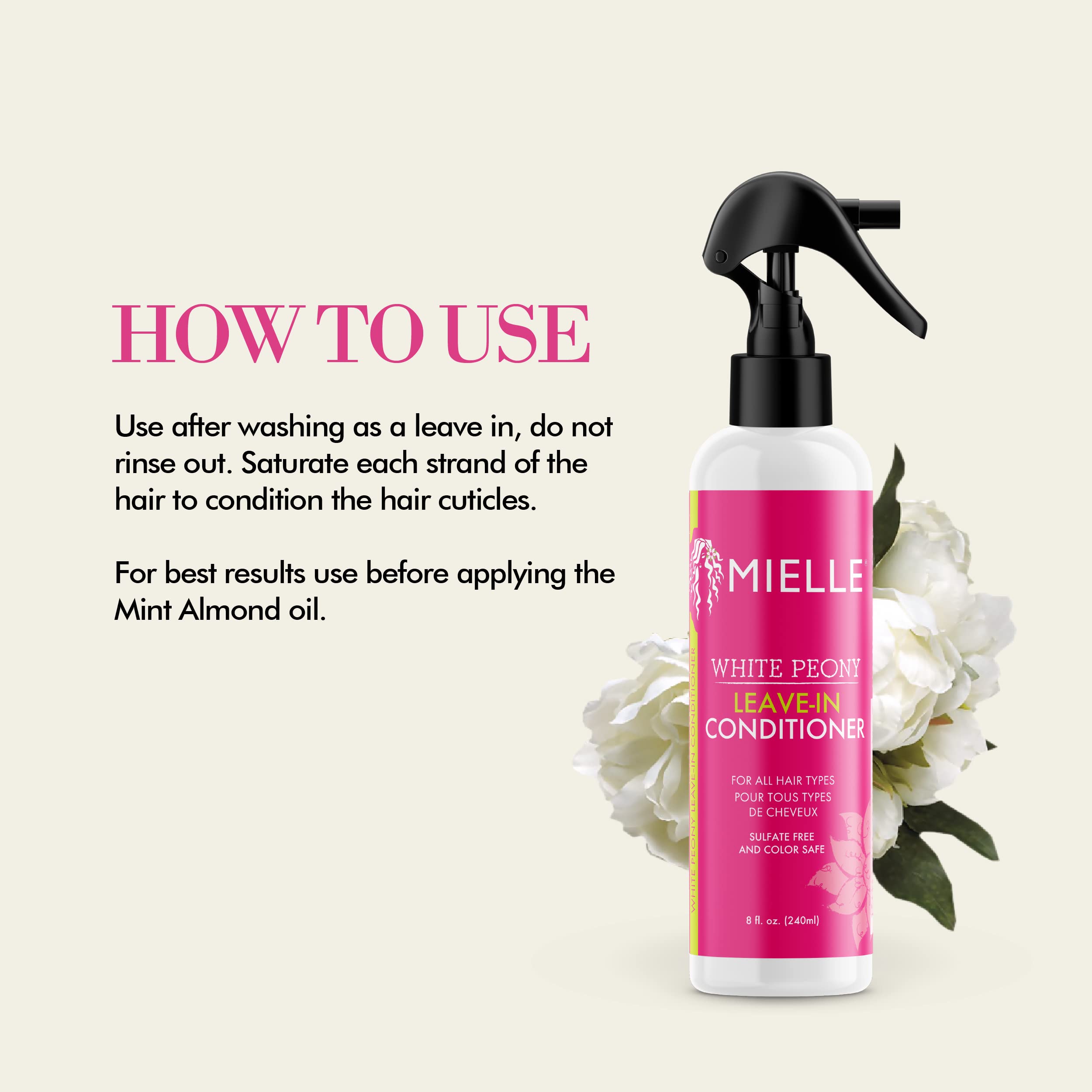 Mielle Organics White Peony Leave-In Conditioner Spray - Ultra-Moisturizing Detangler for Curly & Natural Hair - Frizz Control & Moisture Seal - Color-Safe & Sulfate-Free, 8 Fl Oz - Image 5